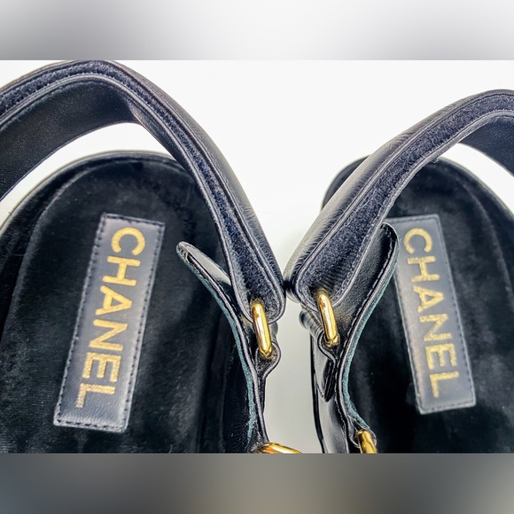 CHANEL Leather Wedge Strap Sandals - Picture 12 of 16